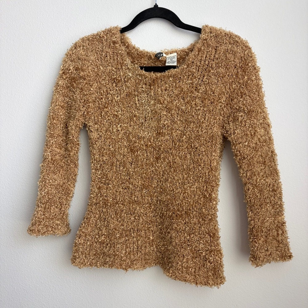 Vintage Twiggy Popcorn Knit Sweater Brown Shaggy Long Sleeve Top Womens Medium